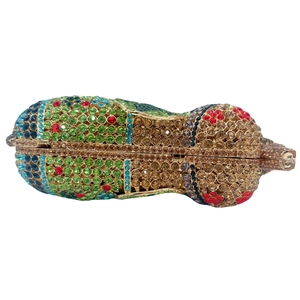 Top view detail of the luxury elephant evening clutch with colorful sparkling crystals