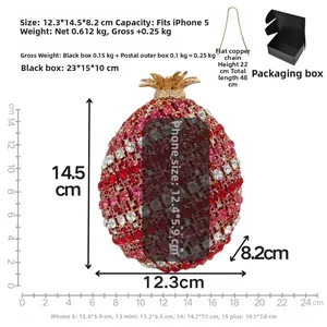 Detailed size specifications for the pomegranate rhinestone evening clutch with chain