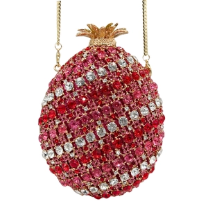 Macro detail of red pineapple crystal clutch showing intricate rhinestone setting