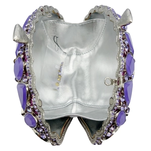 Pochette de soirée violette en forme de pomme avec strass étincelants et chaîne en argent