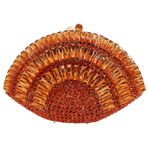 Amber orange hollowed-out evening clutch bag with sparkling rhinestones and metal lock