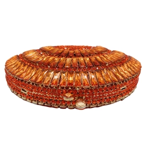 Elegant amber orange clutch bag with hollow out crystal rhinestones and metal ball lock