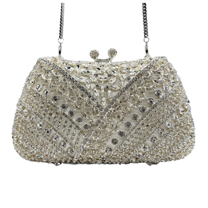 Luxury Evening Clutch Bag Rhinestone Crystal Alloy Hard Shell Detachable Chain For Party Wedding Banquet Elegant Women