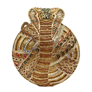 Luxury Cobra Rhinestone Evening Bag Alloy Crystal Round Hollow Snake Shape Banquet Clutch For Women With Chain Strap