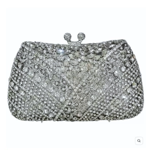 Luxurious silver crystal clutch bag with dazzling marquise rhinestones and double ball clasp