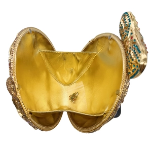 Luxury Egyptian cobra evening clutch bag with colorful rhinestones and gold interior