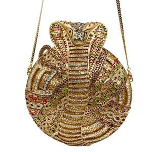 Exquisite gold cobra rhinestone evening clutch bag with Egyptian snake motif design