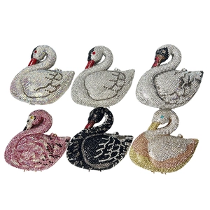 Collection of crystal swan evening bags in six colors with full rhinestone setting
