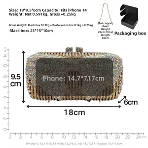 Detailed size specifications for rhinestone evening bag with 18x9.5x6cm dimensions