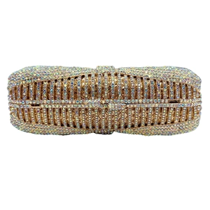 Luxury gold evening clutch bag with colorful crystals and bow rhinestone design for party