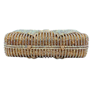 Sparkling crystal bow clutch bag with colorful rhinestones and gold chain strap