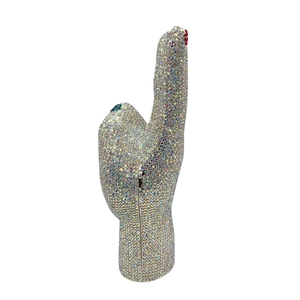 Luxurious victory hand gesture evening clutch bag encrusted with colorful AB crystals