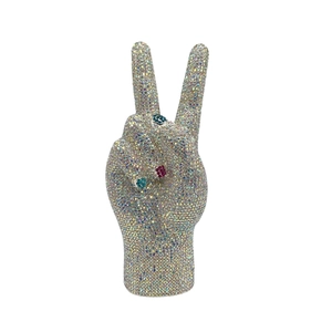 Sparkling crystal encrusted victory hand evening clutch bag with colorful gemstone rings