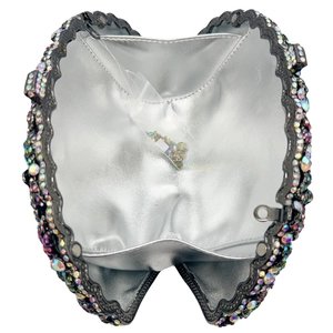 Exquisite flower hollow-out evening clutch bag with colorful rhinestones and silver lining
