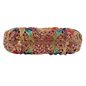 Luxury clutch bag with colorful rhinestones in a wave pattern for party evening wear