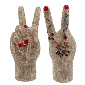 Victory Hand Friedenszeichen Abend Clutch Tasche Strass Kristall Schimmernde Party Handtasche Luxus Legierung Metallkette