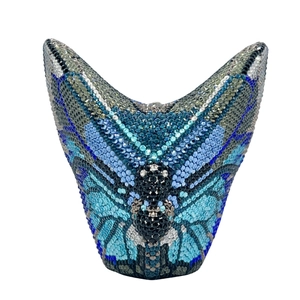 Sparkling butterfly crystal clutch bag with blue and silver rhinestones for evening gala