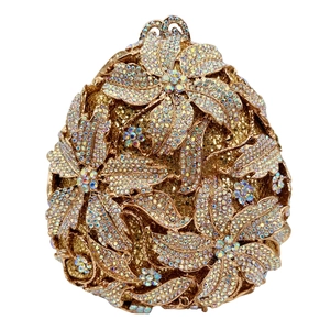Pochette De Soirée De Luxe Alliage Strass 3D Fleur Creuse Mariage Fête Sac À Main Pour Femmes Avec Bandoulière Chaîne