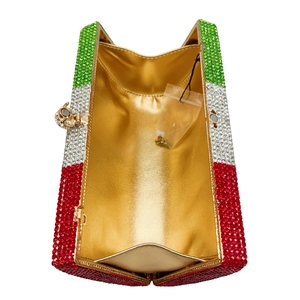 Italian flag crystal clutch bag with luxury rhinestones in green, white, and red