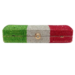Italian flag themed crystal clutch bag with green white red rhinestones and gold clasp