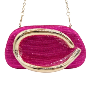 Pochette de luxe en cristal rose rouge avec poignée dorée pour soirées et mariages