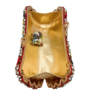 Luxury hollow out dinner clutch with colorful crystals and gold leather lining
