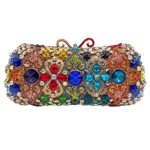 Luxury Hollow Out Rhinestone Evening Bag Heart Floral Crystal Clutch Handbag With Chain For Wedding Party