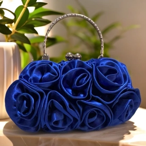 Elegant 3D Rose Floral Evening Bag Satin Clutch Handbag With Metal Handle Kiss Lock For Wedding Party Formal Event Women