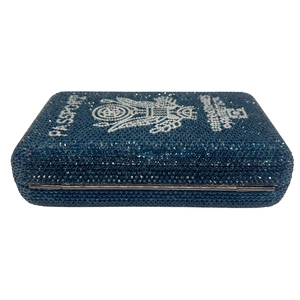 Sparkling navy blue passport crystal clutch bag with silver rhinestone Eagle emblem