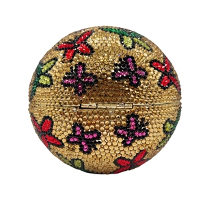Pochette de soirée sphérique en cristal avec strass dorés et motif de papillon élégant