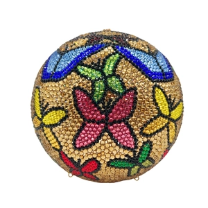 Pochette de soirée sphérique de luxe avec fleurs et papillons en strass multicolores