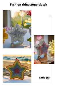 Detailed view of luxury star-shaped clutch with colorful rhinestones and chain strap