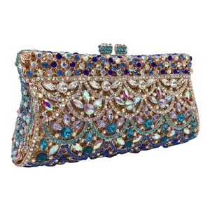 Exquisite rhinestone clutch bag featuring blue and purple wave patterns for formal events