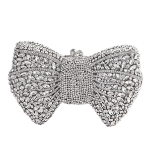 Bow Shape Rhinestone Evening Clutch Bag Crystal Banquet Party Formal Handbag Shiny Metal Chain Strap