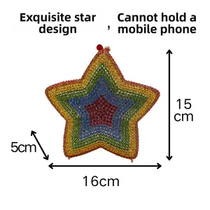 Detailed view of 16x15x5cm rainbow star rhinestone clutch bag with size specifications