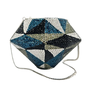 Pochette De Soirée En Forme De Diamant Avec Strass Motif Géométrique Chaîne En Métal Sac De Fête Mariage Femmes