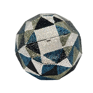 Pochette sphérique en cristal de luxe avec motifs géométriques en diamant et coque rigide