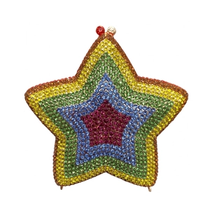Rainbow star-shaped crystal clutch bag with vibrant gradient rhinestones for evening gala