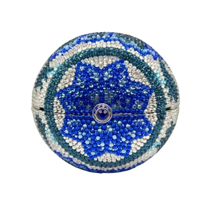 Spherical crystal evening bag with blue peony pattern and luxury diamond-encrusted finish