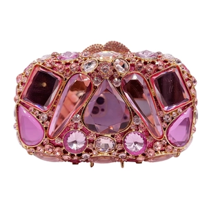 Luxury Evening Clutch Bag Rhinestone Alloy Frame Large Crystal Gemstones Handbag For Women Wedding Party Elegant Hard Shell