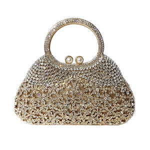 Sac de Soirée de Luxe Strass Floral pour Femmes Pochette de Banquet en Cristal Avec Poignée Ronde Et Double Fermoir Künstliche Perle