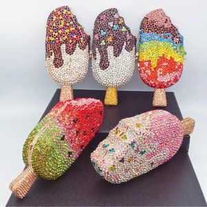 Novelty Popsicle Ice Cream Shape Evening Bag Rhinestone Crystal Metal Frame Clutch For Women Party Banquet Sweet Style