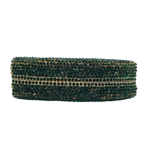 Elegant emerald green rhinestone clutch bag with gold metal frame for formal dinner parties