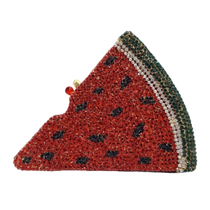 Close-up of a watermelon slice evening clutch bag featuring vibrant sparkling rhinestones