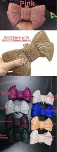 Detailed close-up of crystal-encrusted bow evening clutch bag in vibrant assorted colors