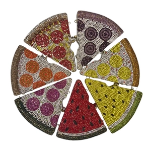 Pizza shaped sparkling crystal clutch bags set in seven colorful luxury diamond styles