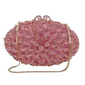 Sac De Soirée Élégant À Strass Floraux Pochette Alliage Métal Creux Mariage Fête Sac À Main Avec Chaîne Dorée Pour Femme