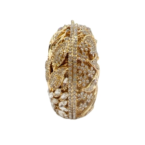 Luxurious gold leaf hollow clutch bag with sparkling rhinestones for evening events