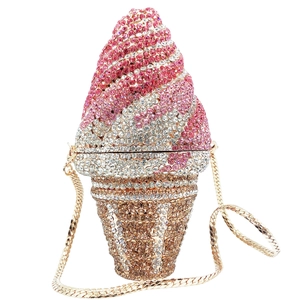 Ice Cream Shaped Rhinestone Evening Clutch Bag Crystal Party Purse With Metal Chain For Women Fashion Luxury Banquet