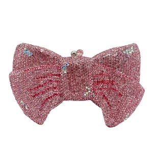 Bow Rhinestone Evening Clutch Bag Metal Crystal Wedding Party Banquet Handbag Shiny Glamorous For Women